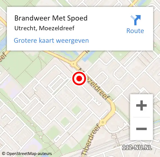 Locatie op kaart van de 112 melding: Brandweer Met Spoed Naar Utrecht, Moezeldreef op 11 augustus 2024 00:55