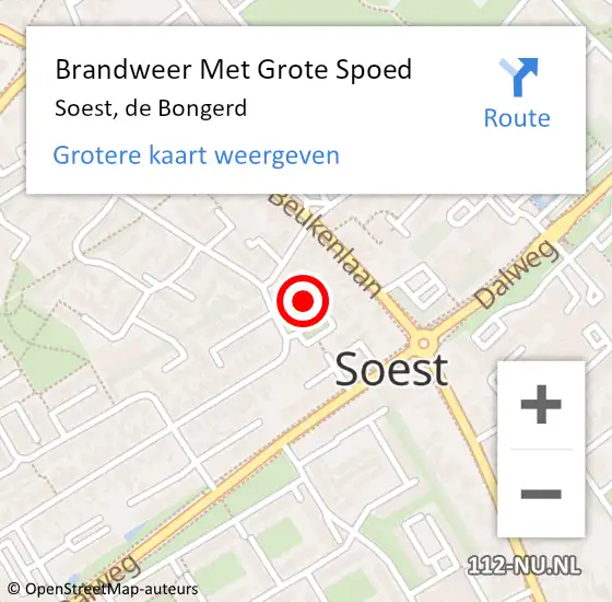 Locatie op kaart van de 112 melding: Brandweer Met Grote Spoed Naar Soest, de Bongerd op 11 augustus 2024 01:28