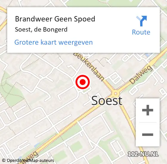 Locatie op kaart van de 112 melding: Brandweer Geen Spoed Naar Soest, de Bongerd op 11 augustus 2024 01:31