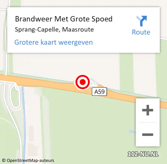 Locatie op kaart van de 112 melding: Brandweer Met Grote Spoed Naar Sprang-Capelle, Maasroute op 11 augustus 2024 01:36