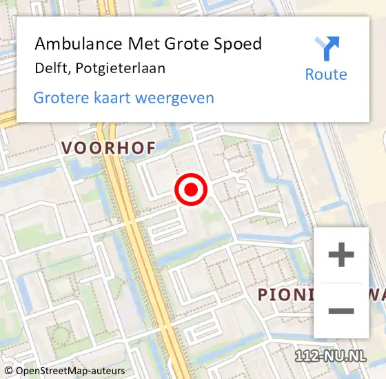 Locatie op kaart van de 112 melding: Ambulance Met Grote Spoed Naar Delft, Potgieterlaan op 11 augustus 2024 01:43