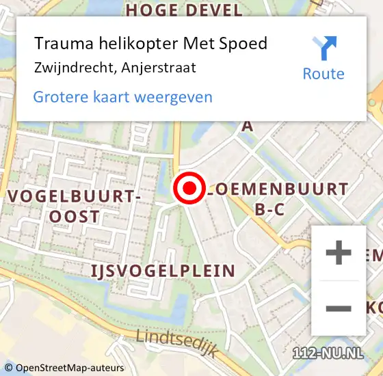 Locatie op kaart van de 112 melding: Trauma helikopter Met Spoed Naar Zwijndrecht, Anjerstraat op 11 augustus 2024 01:44