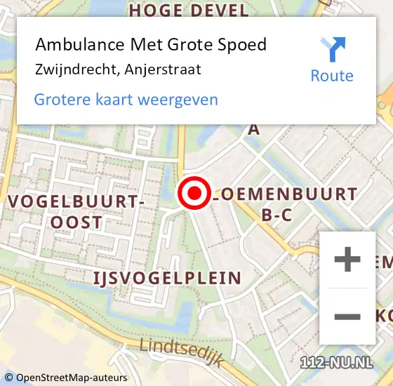 Locatie op kaart van de 112 melding: Ambulance Met Grote Spoed Naar Zwijndrecht, Anjerstraat op 11 augustus 2024 01:44