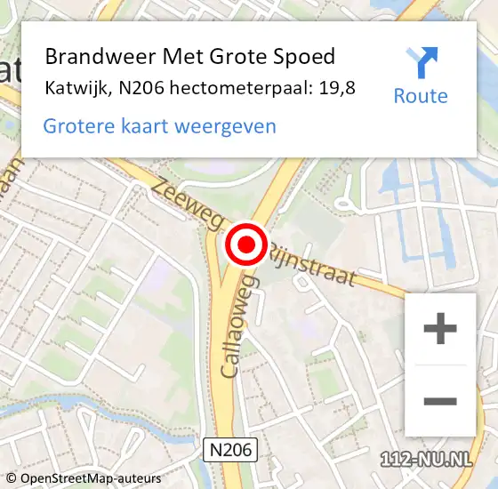 Locatie op kaart van de 112 melding: Brandweer Met Grote Spoed Naar Katwijk, N206 hectometerpaal: 19,8 op 11 augustus 2024 02:58