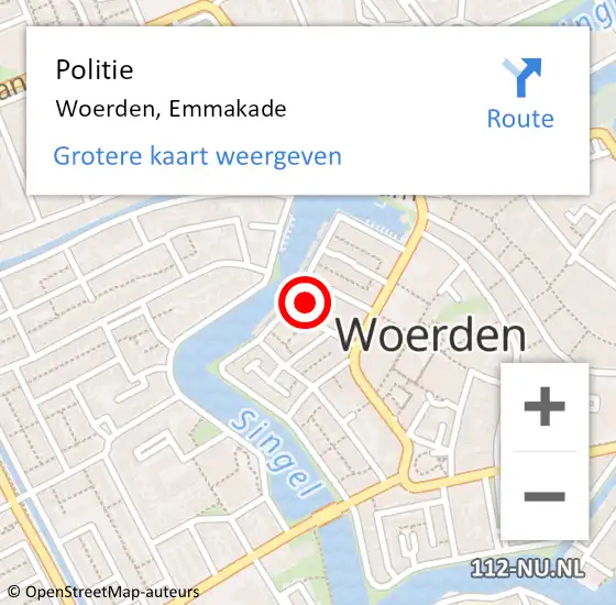 Locatie op kaart van de 112 melding: Politie Woerden, Emmakade op 11 augustus 2024 03:00