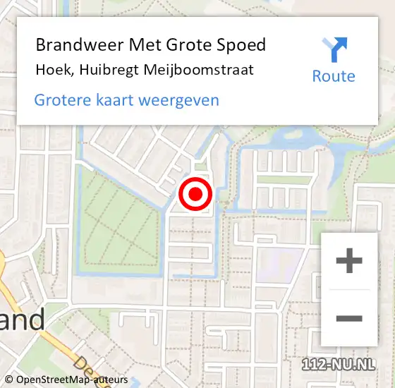 Locatie op kaart van de 112 melding: Brandweer Met Grote Spoed Naar Hoek, Huibregt Meijboomstraat op 11 augustus 2024 03:48