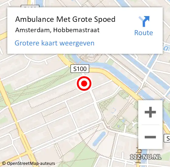 Locatie op kaart van de 112 melding: Ambulance Met Grote Spoed Naar Amsterdam, Hobbemastraat op 11 augustus 2024 03:54