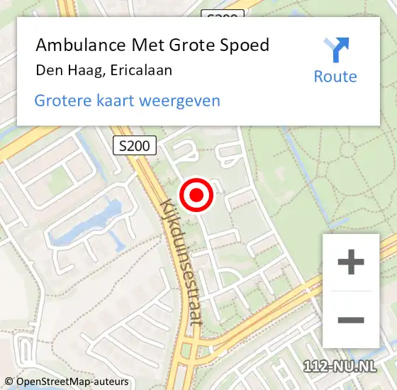 Locatie op kaart van de 112 melding: Ambulance Met Grote Spoed Naar Den Haag, Ericalaan op 11 augustus 2024 04:17