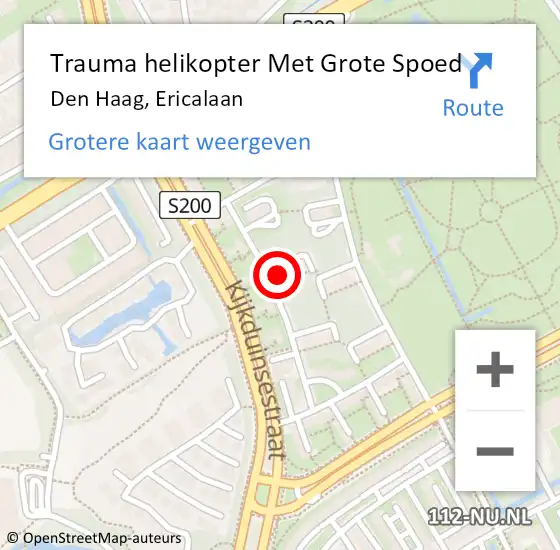 Locatie op kaart van de 112 melding: Trauma helikopter Met Grote Spoed Naar Den Haag, Ericalaan op 11 augustus 2024 04:17