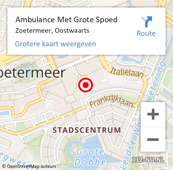 Locatie op kaart van de 112 melding: Ambulance Met Grote Spoed Naar Zoetermeer, Oostwaarts op 11 augustus 2024 04:43