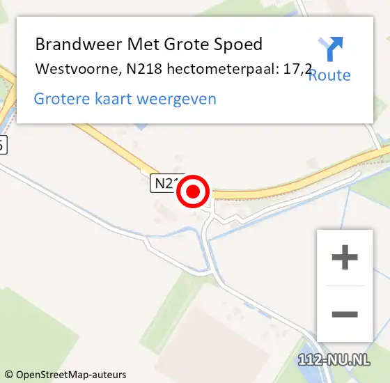 Locatie op kaart van de 112 melding: Brandweer Met Grote Spoed Naar Westvoorne, N218 hectometerpaal: 17,2 op 11 augustus 2024 05:18