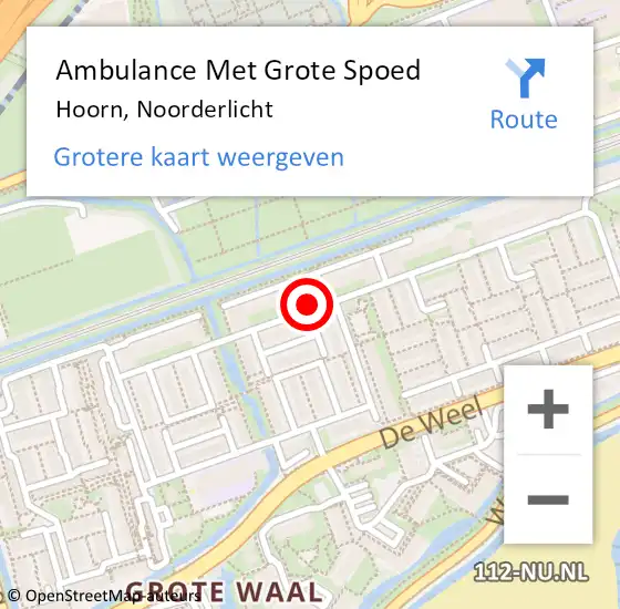 Locatie op kaart van de 112 melding: Ambulance Met Grote Spoed Naar Hoorn, Noorderlicht op 11 augustus 2024 05:19