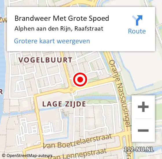 Locatie op kaart van de 112 melding: Brandweer Met Grote Spoed Naar Alphen aan den Rijn, Raafstraat op 11 augustus 2024 05:23