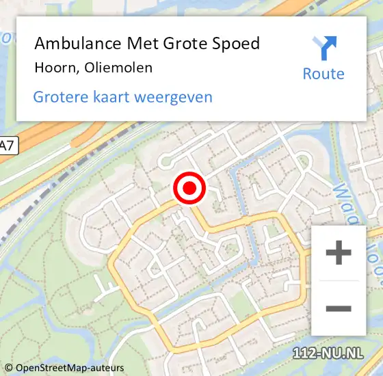 Locatie op kaart van de 112 melding: Ambulance Met Grote Spoed Naar Hoorn, Oliemolen op 11 augustus 2024 06:27