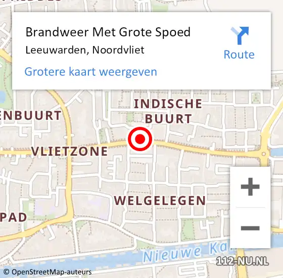 Locatie op kaart van de 112 melding: Brandweer Met Grote Spoed Naar Leeuwarden, Noordvliet op 11 augustus 2024 07:17