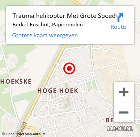 Locatie op kaart van de 112 melding: Trauma helikopter Met Grote Spoed Naar Berkel-Enschot, Papiermolen op 11 augustus 2024 07:25