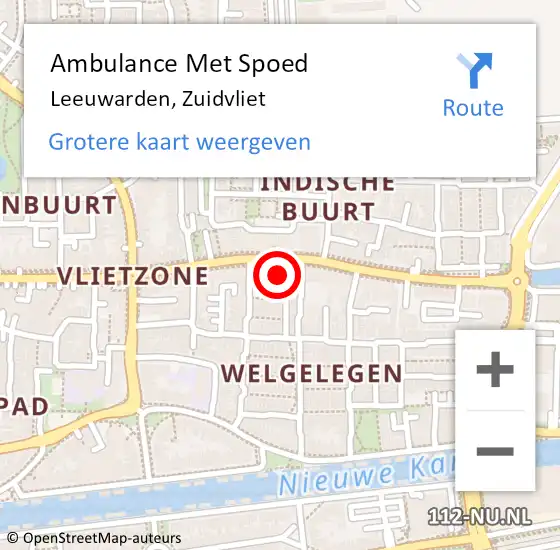 Locatie op kaart van de 112 melding: Ambulance Met Spoed Naar Leeuwarden, Zuidvliet op 11 augustus 2024 07:27