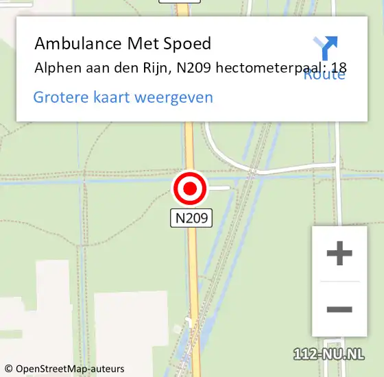 Locatie op kaart van de 112 melding: Ambulance Met Spoed Naar Alphen aan den Rijn, N209 hectometerpaal: 18 op 11 augustus 2024 08:51