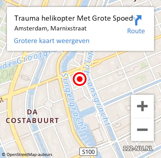 Locatie op kaart van de 112 melding: Trauma helikopter Met Grote Spoed Naar Amsterdam, Marnixstraat op 11 augustus 2024 09:18