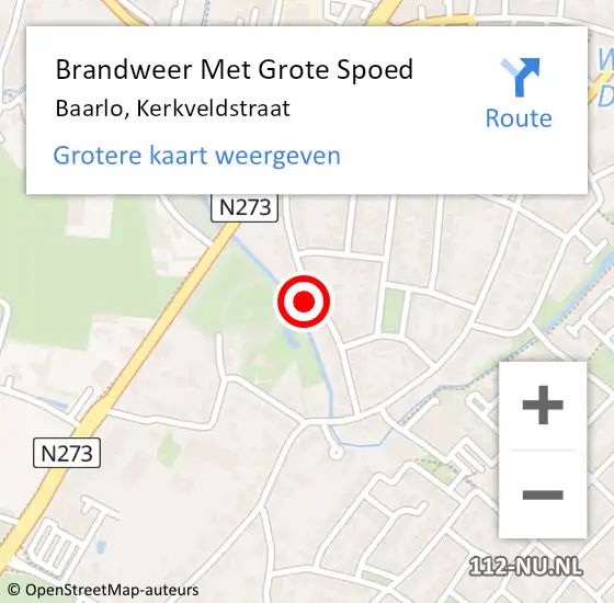 Locatie op kaart van de 112 melding: Brandweer Met Grote Spoed Naar Baarlo, Kerkveldstraat op 11 augustus 2024 09:26