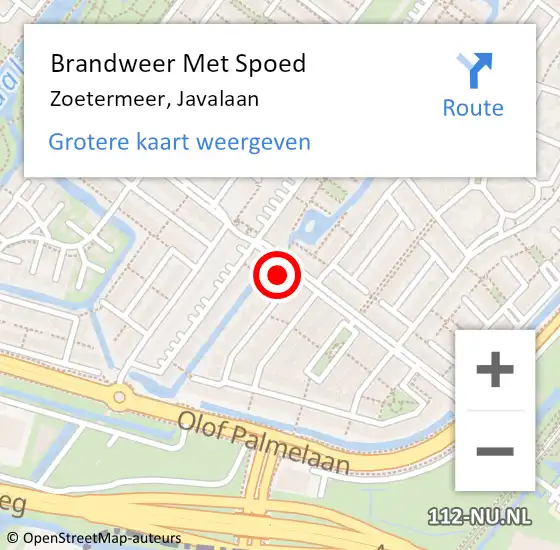 Locatie op kaart van de 112 melding: Brandweer Met Spoed Naar Zoetermeer, Javalaan op 11 augustus 2024 09:27