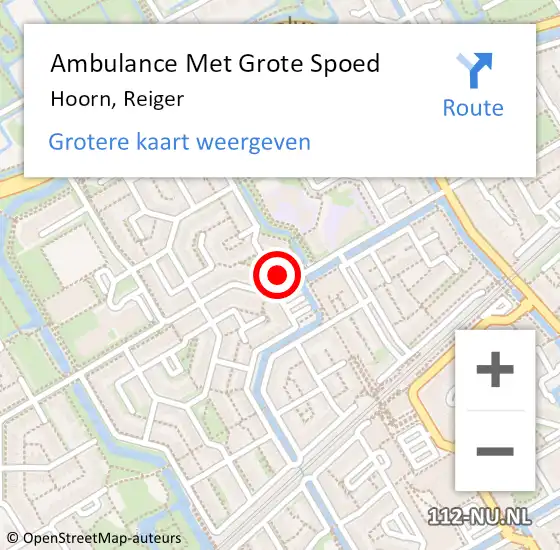 Locatie op kaart van de 112 melding: Ambulance Met Grote Spoed Naar Hoorn, Reiger op 11 augustus 2024 09:35