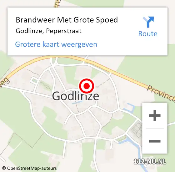 Locatie op kaart van de 112 melding: Brandweer Met Grote Spoed Naar Godlinze, Peperstraat op 11 augustus 2024 09:56