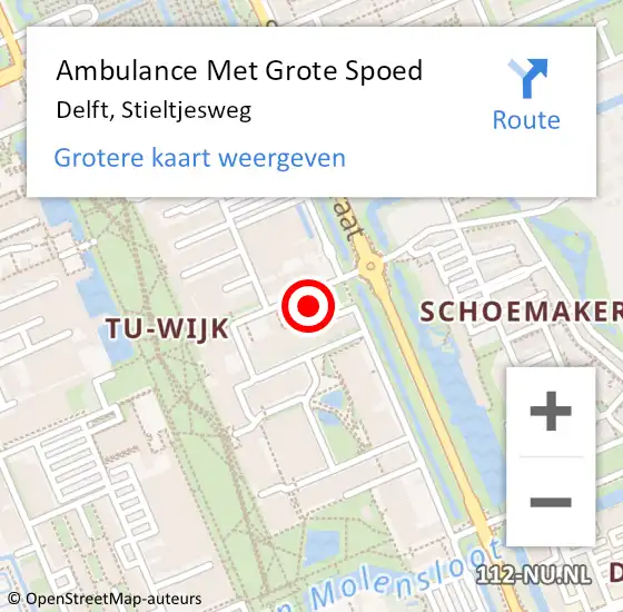 Locatie op kaart van de 112 melding: Ambulance Met Grote Spoed Naar Delft, Stieltjesweg op 11 augustus 2024 09:57