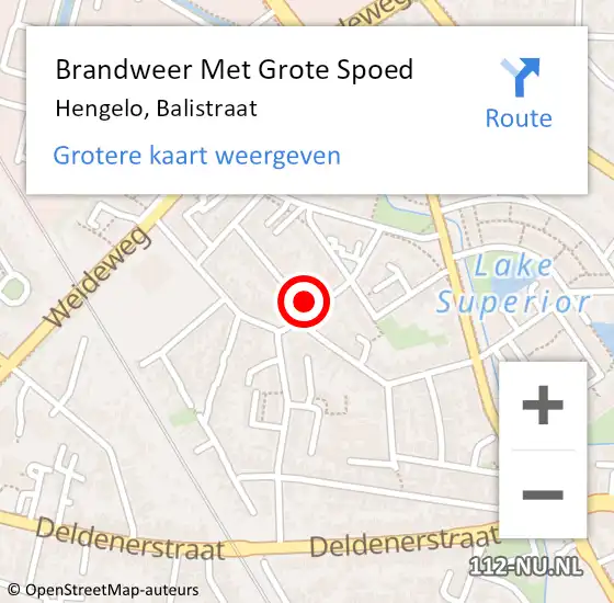 Locatie op kaart van de 112 melding: Brandweer Met Grote Spoed Naar Hengelo, Balistraat op 11 augustus 2024 09:59