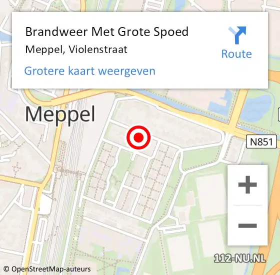 Locatie op kaart van de 112 melding: Brandweer Met Grote Spoed Naar Meppel, Violenstraat op 11 augustus 2024 10:08