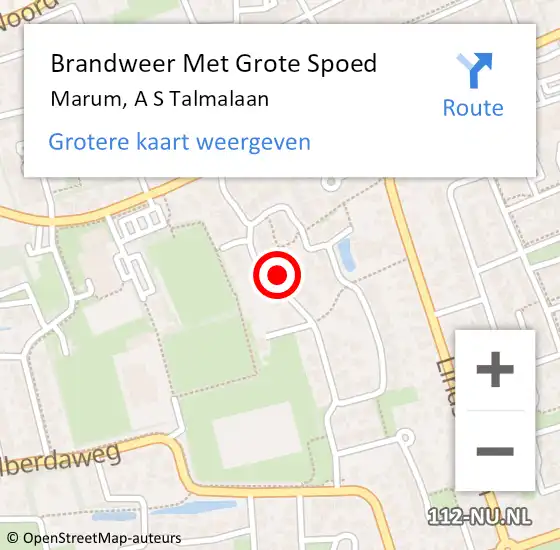 Locatie op kaart van de 112 melding: Brandweer Met Grote Spoed Naar Marum, A S Talmalaan op 11 augustus 2024 10:09