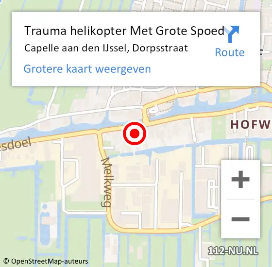 Locatie op kaart van de 112 melding: Trauma helikopter Met Grote Spoed Naar Capelle aan den IJssel, Dorpsstraat op 11 augustus 2024 10:18