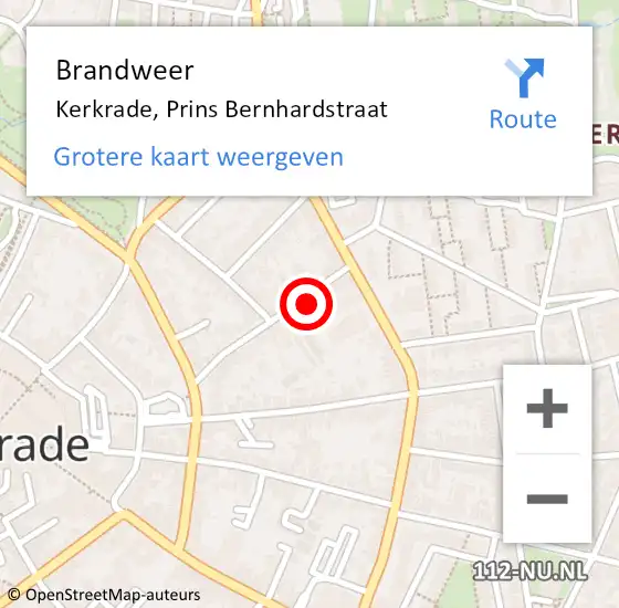 Locatie op kaart van de 112 melding: Brandweer Kerkrade, Prins Bernhardstraat op 16 oktober 2014 01:47