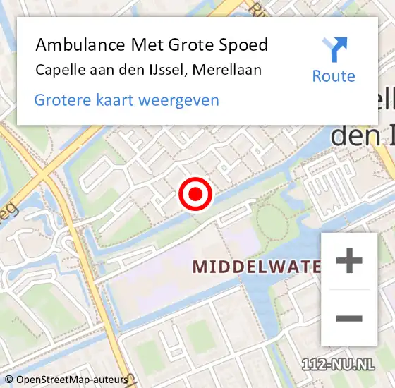 Locatie op kaart van de 112 melding: Ambulance Met Grote Spoed Naar Capelle aan den IJssel, Merellaan op 11 augustus 2024 10:40