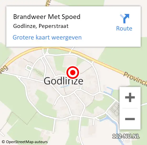 Locatie op kaart van de 112 melding: Brandweer Met Spoed Naar Godlinze, Peperstraat op 11 augustus 2024 10:43