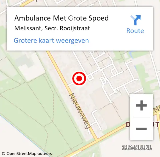 Locatie op kaart van de 112 melding: Ambulance Met Grote Spoed Naar Melissant, Secr. Rooijstraat op 11 augustus 2024 10:45