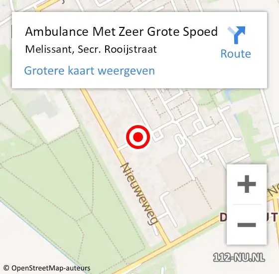 Locatie op kaart van de 112 melding: Ambulance Met Zeer Grote Spoed Naar Melissant, Secr. Rooijstraat op 11 augustus 2024 10:46