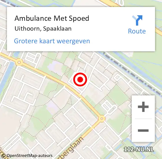 Locatie op kaart van de 112 melding: Ambulance Met Spoed Naar Uithoorn, Spaaklaan op 11 augustus 2024 10:53