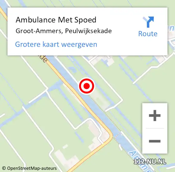 Locatie op kaart van de 112 melding: Ambulance Met Spoed Naar Groot-Ammers, Peulwijksekade op 11 augustus 2024 10:58