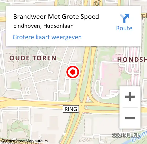 Locatie op kaart van de 112 melding: Brandweer Met Grote Spoed Naar Eindhoven, Hudsonlaan op 11 augustus 2024 11:04