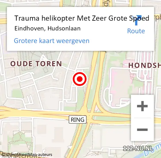 Locatie op kaart van de 112 melding: Trauma helikopter Met Zeer Grote Spoed Naar Eindhoven, Hudsonlaan op 11 augustus 2024 11:05