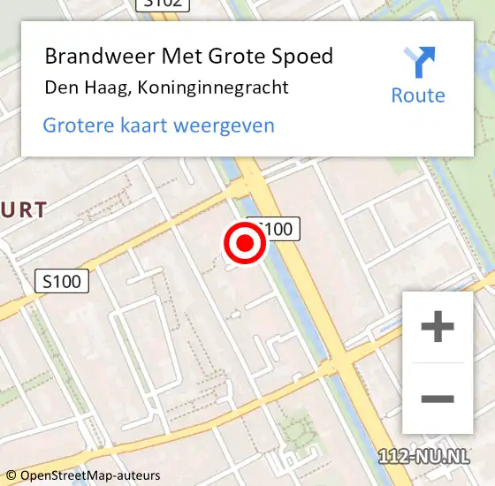 Locatie op kaart van de 112 melding: Brandweer Met Grote Spoed Naar Den Haag, Koninginnegracht op 11 augustus 2024 11:07