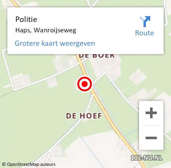 Locatie op kaart van de 112 melding: Politie Haps, Wanroijseweg op 11 augustus 2024 11:10