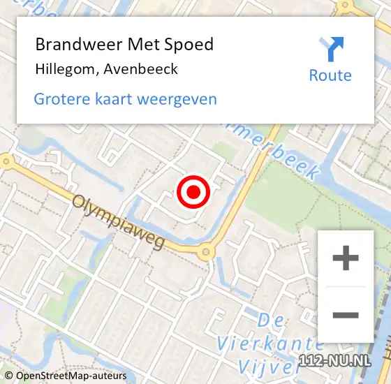 Locatie op kaart van de 112 melding: Brandweer Met Spoed Naar Hillegom, Avenbeeck op 16 oktober 2014 02:21