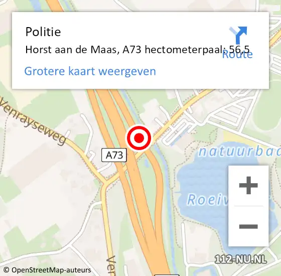 Locatie op kaart van de 112 melding: Politie Horst aan de Maas, A73 hectometerpaal: 56,5 op 11 augustus 2024 12:08