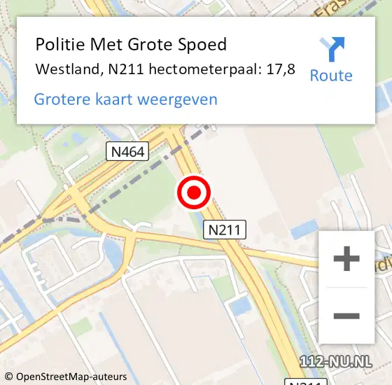 Locatie op kaart van de 112 melding: Politie Met Grote Spoed Naar Westland, N211 hectometerpaal: 17,8 op 11 augustus 2024 12:26