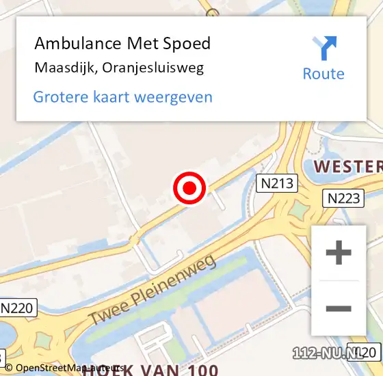 Locatie op kaart van de 112 melding: Ambulance Met Spoed Naar Maasdijk, Oranjesluisweg op 11 augustus 2024 12:42