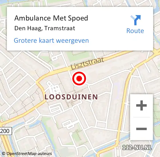 Locatie op kaart van de 112 melding: Ambulance Met Spoed Naar Den Haag, Tramstraat op 11 augustus 2024 12:43