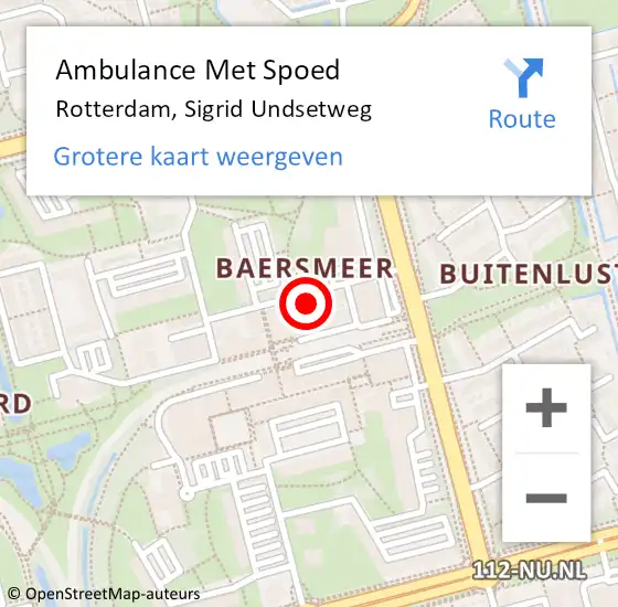 Locatie op kaart van de 112 melding: Ambulance Met Spoed Naar Rotterdam, Sigrid Undsetweg op 11 augustus 2024 12:54