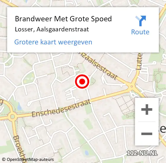 Locatie op kaart van de 112 melding: Brandweer Met Grote Spoed Naar Losser, Aalsgaardenstraat op 11 augustus 2024 12:58